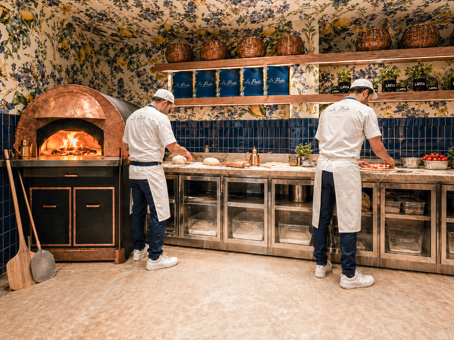 Forno e bancada de preparação de pizzas — visualização do Projeto 195