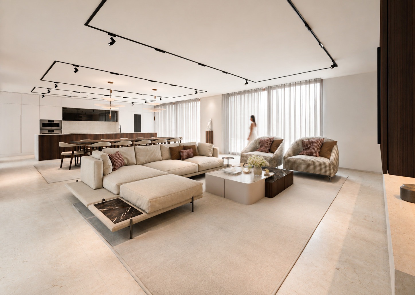 Sala de estar integrada com a zona de refeições
